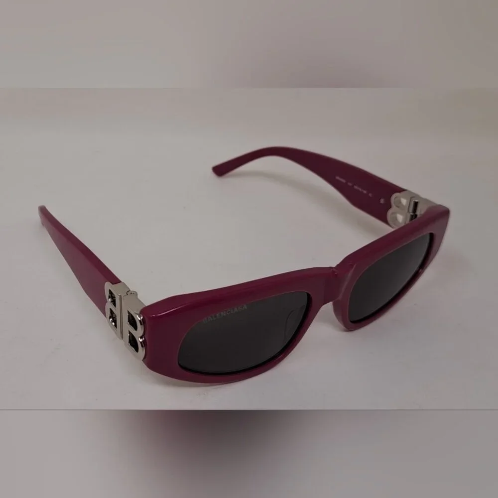 Balenciaga Sunglasses Fuschia Gray BB Temples Oval Cat Eye BB0095S 53-19-135 XL